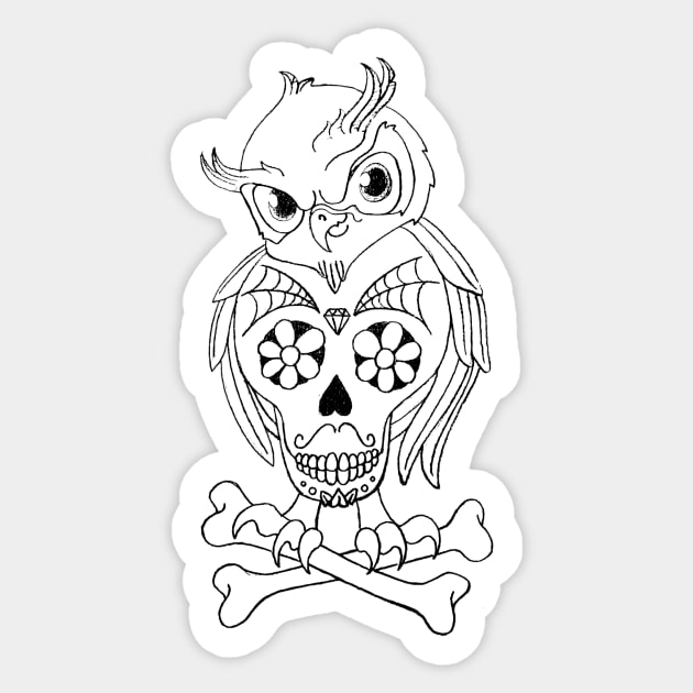 Sugar Skull Owl and Crossbones Sticker by Lisamariesumner